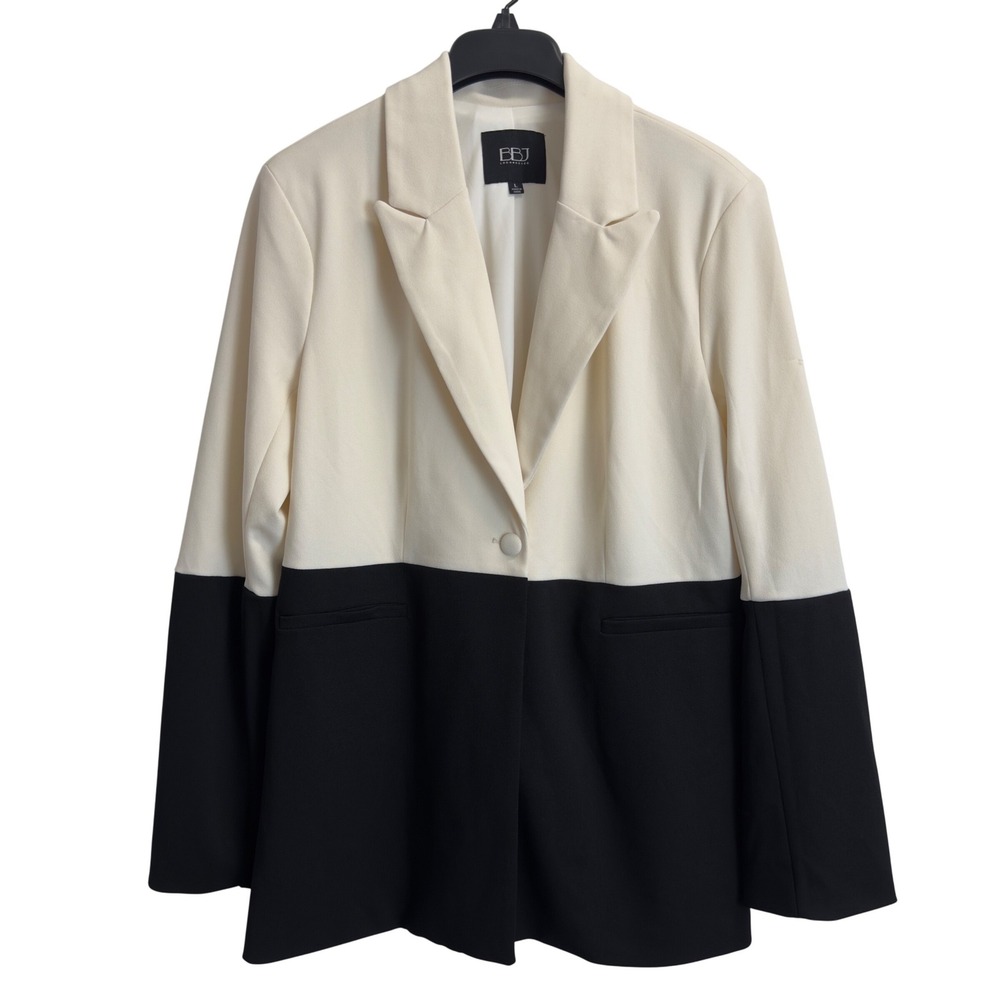 BBJ Los Angeles Women's L Colorblock Blazer Cream Black Single Button Jacket